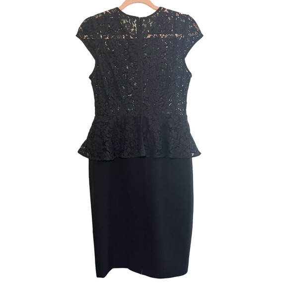 Project Gravitas Cap Sleeve Lace Peplum Sheath Knee Length Midi Dress Black - 6 - Picture 5 of 7
